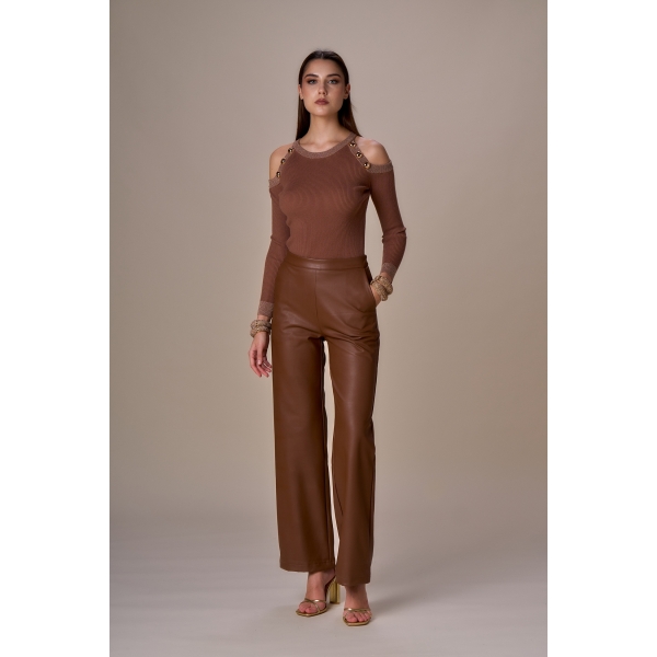 Pantalone largo simil pelle