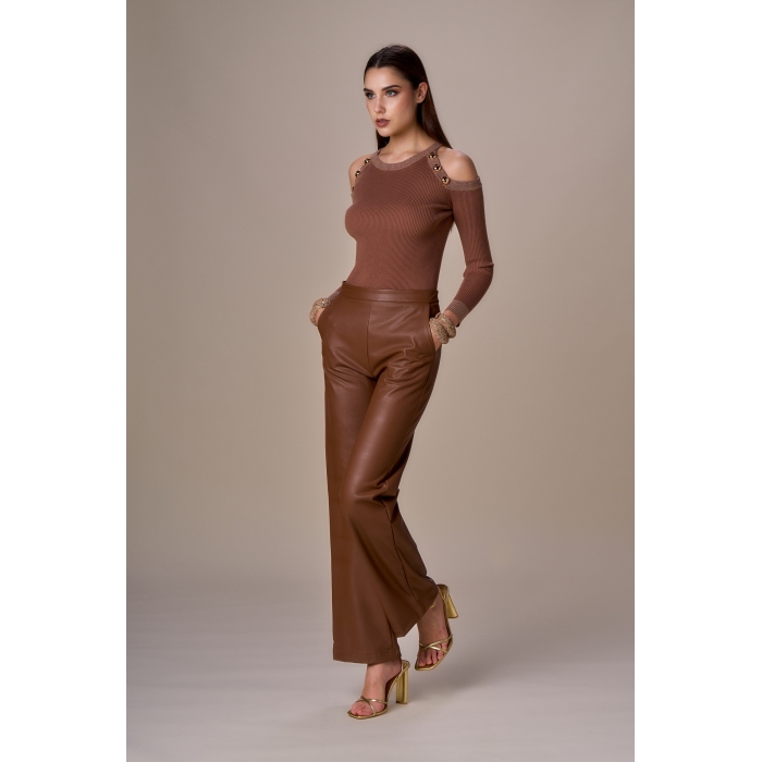 Pantalone largo simil pelle