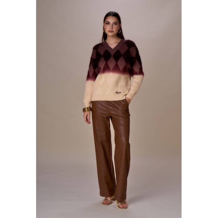 Maglia scollo V rombi sfumati