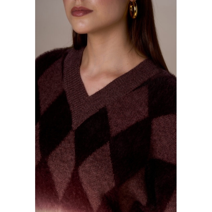 Maglia scollo V rombi sfumati