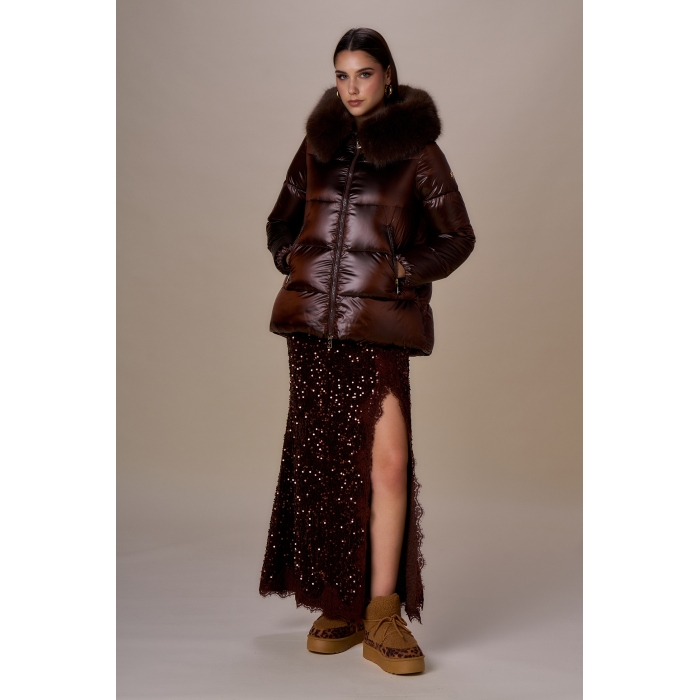 Piumino cappa con collo simil pelliccia