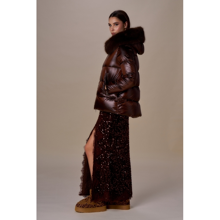 Piumino cappa con collo simil pelliccia