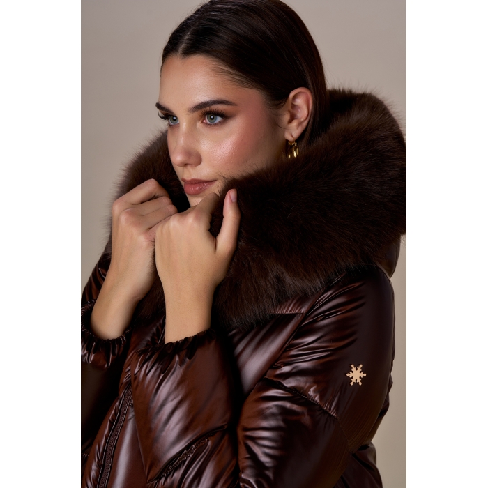 Piumino cappa con collo simil pelliccia