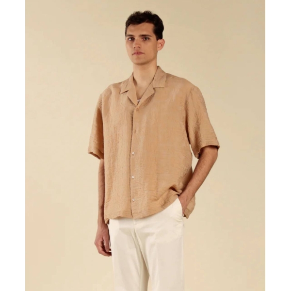 Camicia Jacquard collo bowling beige
